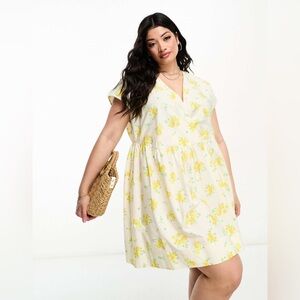 ASOS Curve Yellow Floral Print Dress
